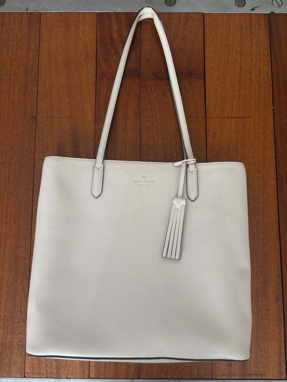 kate spade White Leather Tote with Tassel